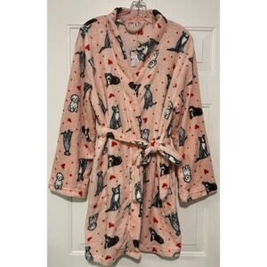 Ellen Degeneres Pink Soft Plush Robe Size S/M Puppies Dogs NWT